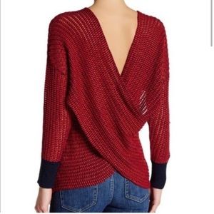 Derek Lam 10 Crosby + Intermix Red & Navy Loose Knit Wrap Back Sweater XS
